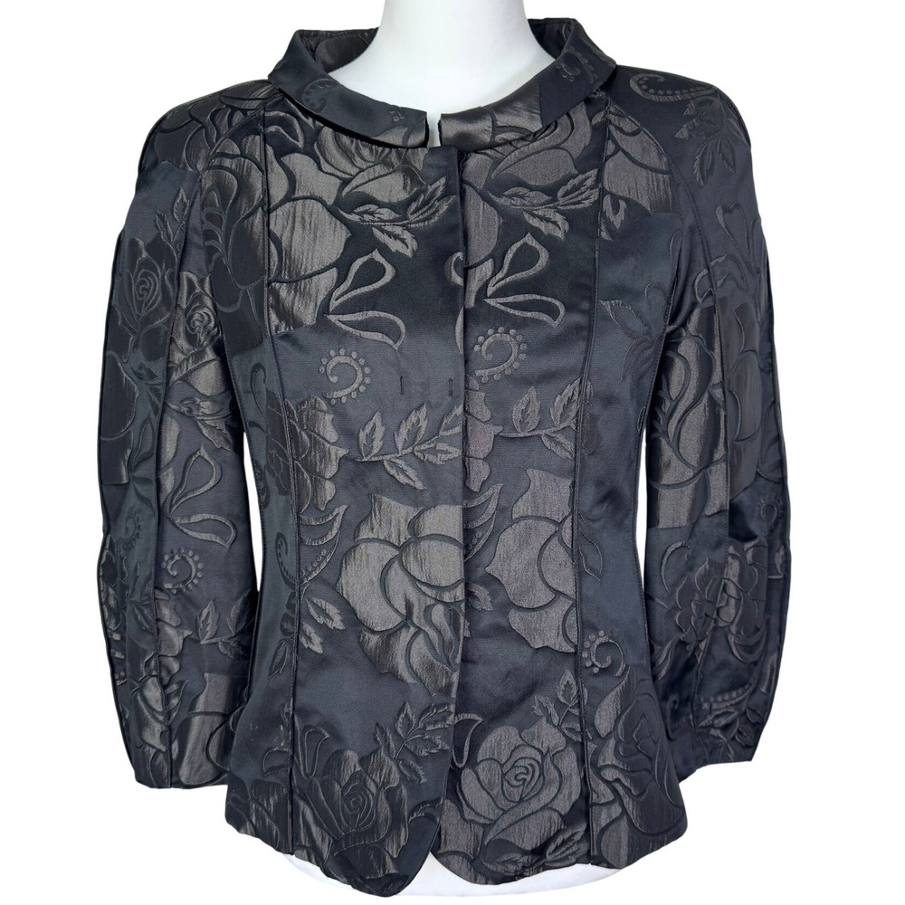 ARMANI COLLEZIONI Women's 6 Black Metallic Floral Blazer‎ Evening Jacket Italy